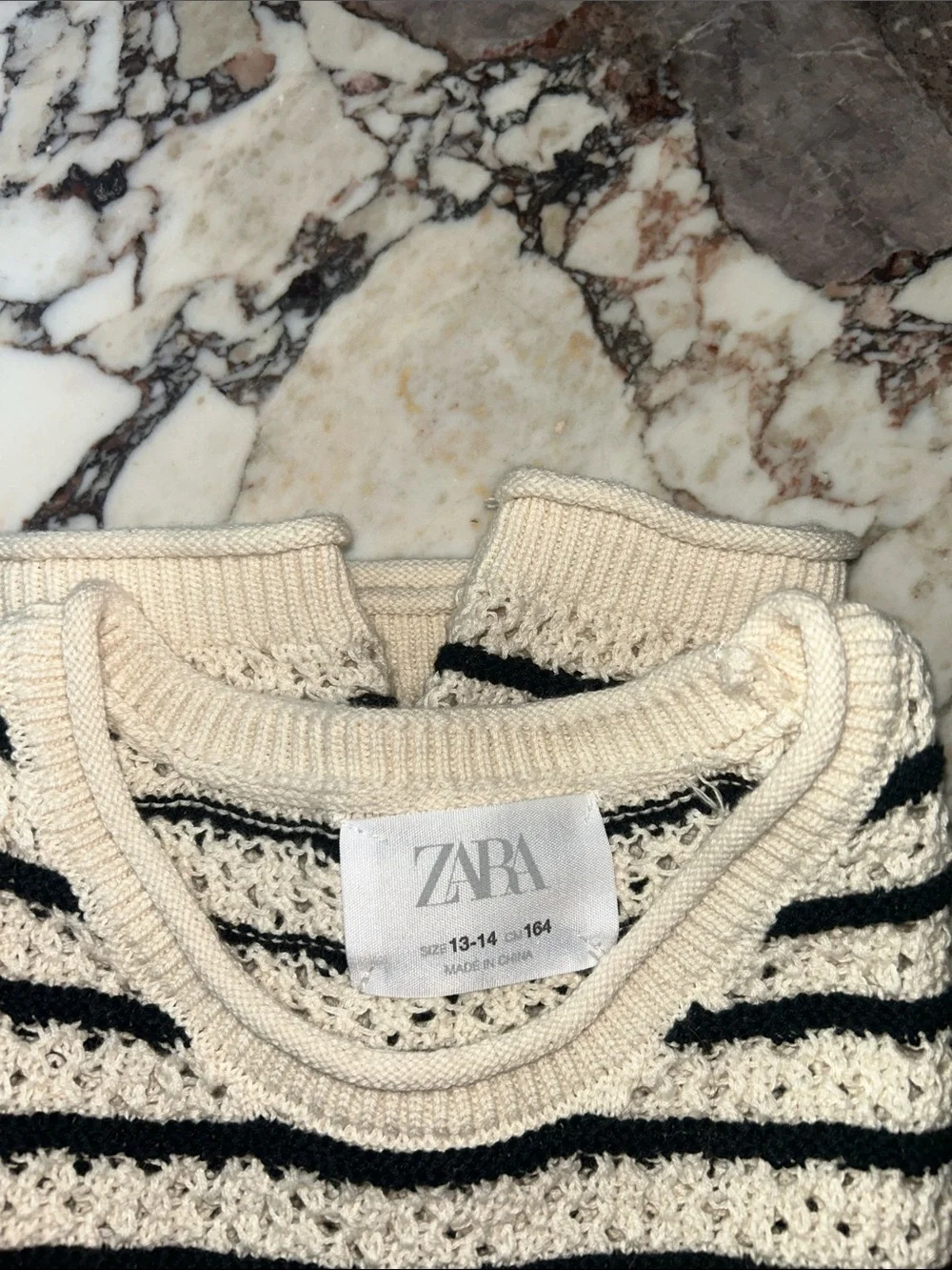 Zara Cream & Black Striped Knit Sleeveless Top size 13-14